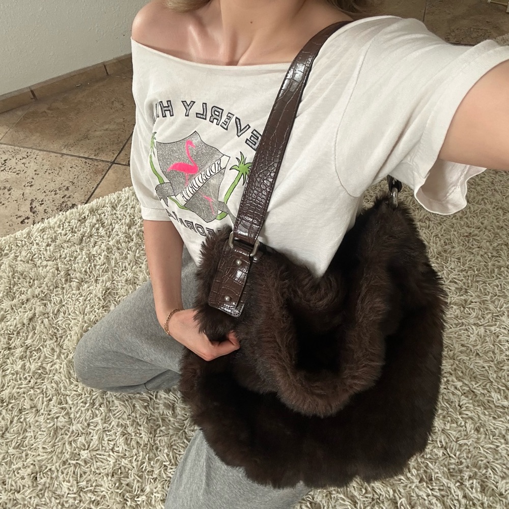 Oversized fluffy hobo bag